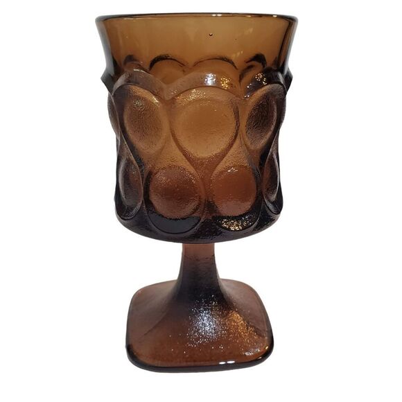 Vintage 4 Noritake Spotlight Wine Glass Goblet Brown Square Footed Thumbprint - Picture 2 of 4